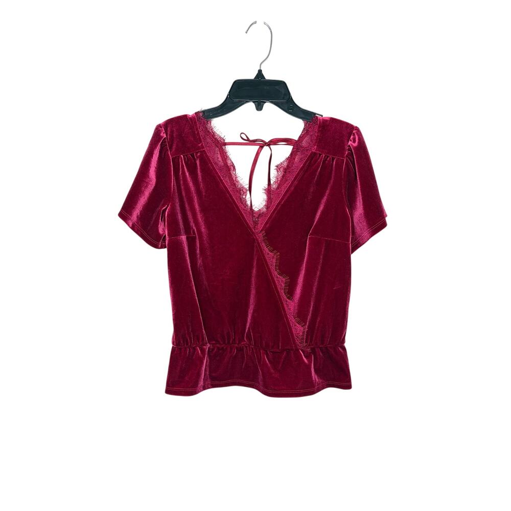 Abercrombie & Fitch Red Wine Velvet Top XS V-Neck Lace Trim Holiday Party Fairy